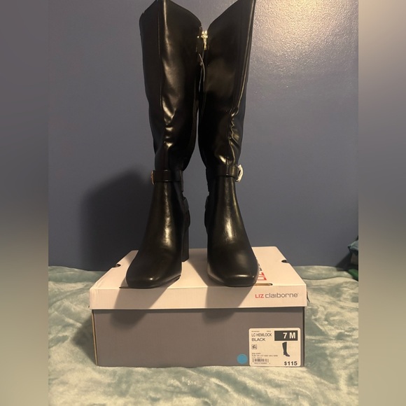 NWT and box Liz Claiborne LC Hemlock tall boots. Black. 7 medium memory foam - Picture 2 of 7